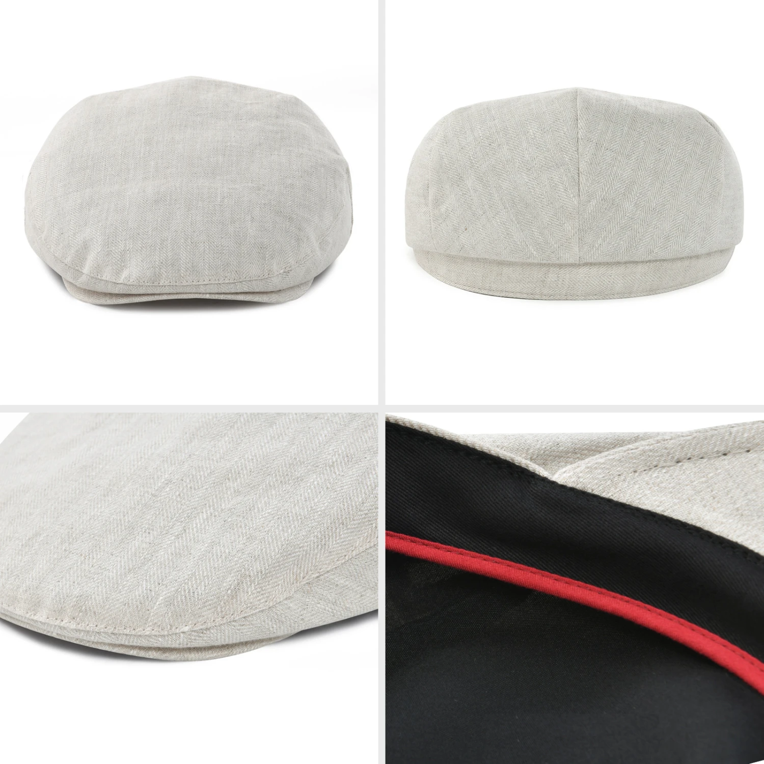 Casquette Gavroche Pour Hommes En Lin Couleur Neutre Unie – Image 3