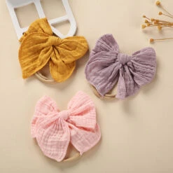 Bandeau Bébé Fille élastique En Coton Et Lin Avec Gros Nœud