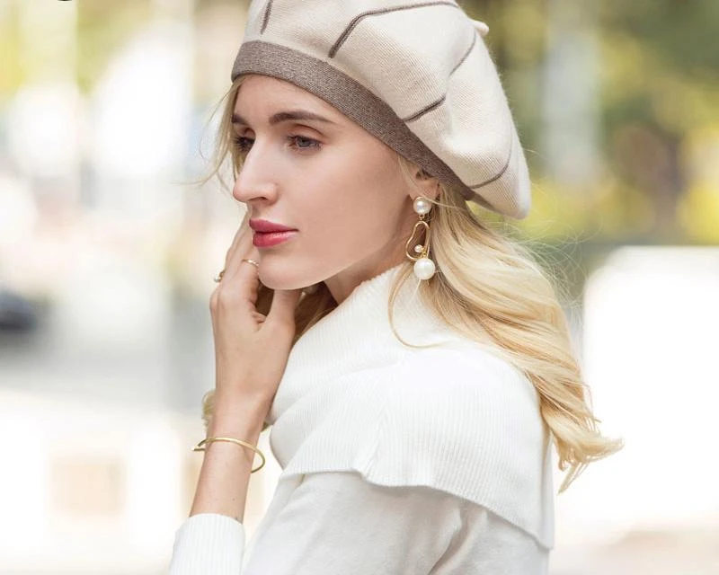 Chapeau En Laine Béret Rayé Femme – Image 3