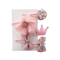 Barrette Bébé : Lot De Cinq Barrettes Bébé Fraise Rose, Fleur Rose, Couronne Rose, Nœud rose Et étoile Rose