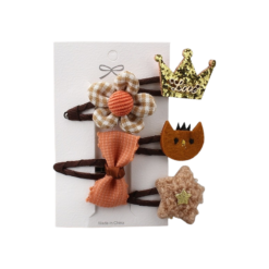 Barrette Bébé : Lot De Cinq Barrettes Bébé Couronne Marron, Fleur Marron, Chat Marron, Nœud marron Et étoile Marron