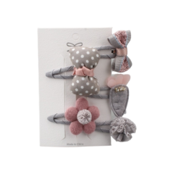 Barrette Bébé : Lot De Cinq Barrettes Bébé Nœud gris, Nœud en Relief Gris, Carotte Gris, Fleur Gris Et Pompon Gris