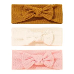 Bandeau Bébé Fille : Lot De Trois Bandeaux élastiques En Coton Marron Blanc Et Rose