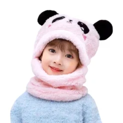 Cagoule Enfant Façon Polaire Panda Rose