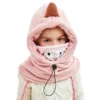 Cagoule Enfant Façon Polaire Pingouin Rose
