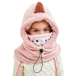 Cagoule Enfant Façon Polaire Pingouin Rose