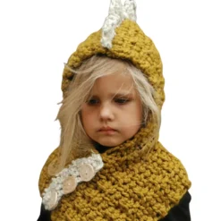 Cagoule Enfant Façon Tricot Dino Jaune