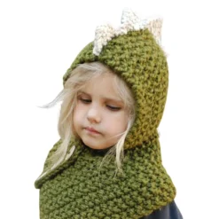 Cagoule Enfant Façon Tricot Dino Vert