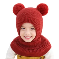 Cagoule Enfant Façon Tricot Rouge