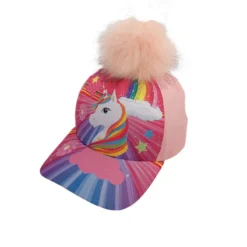 Casquette Enfant Fille Licorne Pompon Rose