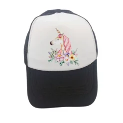 Casquette Enfant Fille Licorne Fleur Noir