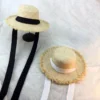 Chapeau De Plage En Raphia Pour Femmes Avec Ruban Noir Et Blanc
