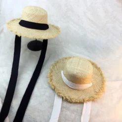 Chapeau De Plage En Raphia Pour Femmes Avec Ruban Noir Et Blanc