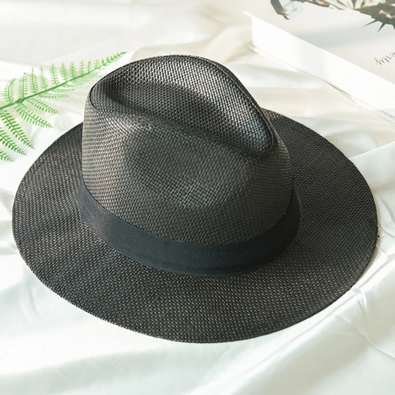 Chapeaux En Paille Uni à Large Bord Avec Ruban Pour Homme Et Femme – Image 3