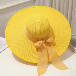 Chapeau De Paille Coloré Pour Femme Avec Ruban Et Nœud Décoratif