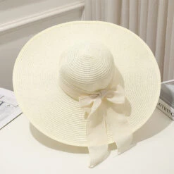 Chapeau De Paille Pour Femme Avec Ruban Et Nœud Décoratif