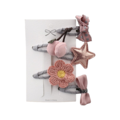 Barrette Bébé : Lot De Cinq Barrettes Bébé Nœud rose, Cerise Rose, étoile Rose, Fleur Rose Et Nœud rose