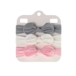 Bandeau Bébé Fille : Lot De Trois Bandeaux élastiques Gris Blanc Et Rose
