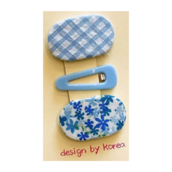 Barrette Bébé : Lot De Trois Barrettes Bébé Vichy Bleu, Brillant Bleu Et Liberty Bleu