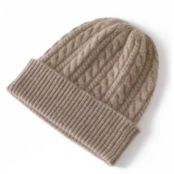 Bonnet Femme En Cachemire Avec Ourlet Côtelé