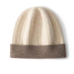 Bonnet Homme Beige Avec Ourlet Marron En Laine