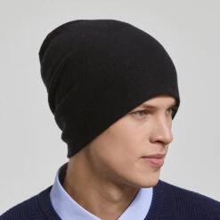 Bonnet Homme Noir Simple En Laine
