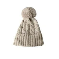 Bonnet Pompon Homme Beige Décontracté