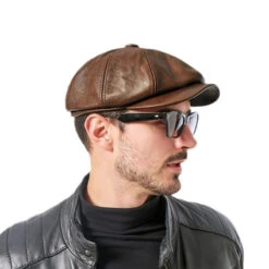 Casquette Gavroche Homme Marron En Cuir